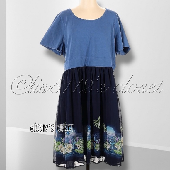 Torrid x Disney Lilo & Stitch Blue Fit & Flare Babydoll Skater Dress 2X 18 20 - Picture 4 of 16